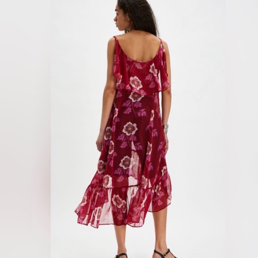 Floral High-Low Ruffle Tank Dress - Berry Floral - Picture 2 of 3